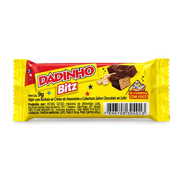Dadinho Bitz Chocolate Ao Leite Recheio de Creme de Amendoim