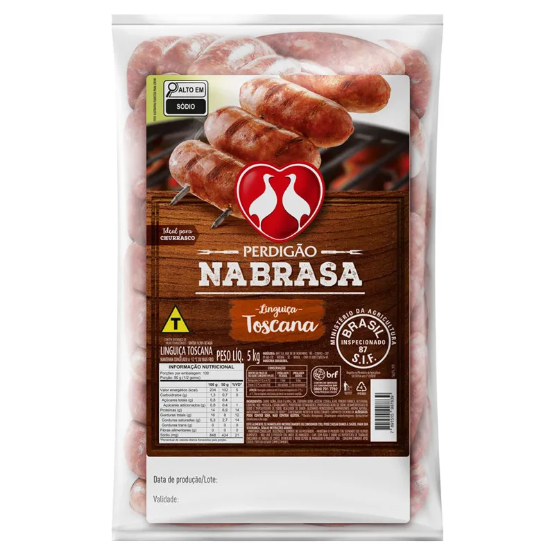 Linguiça Toscana Perdigão Na Brasa 5kg — Kit 2 unidades