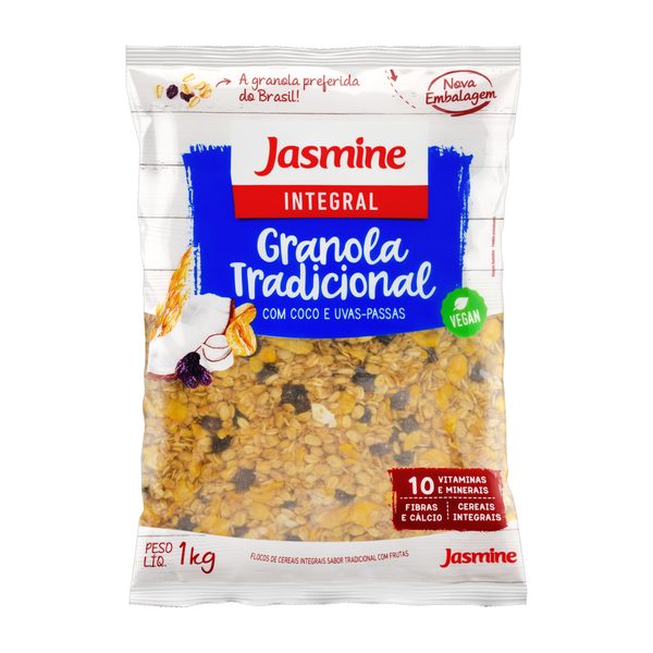 Granola tradicional com coco e uvas-passas